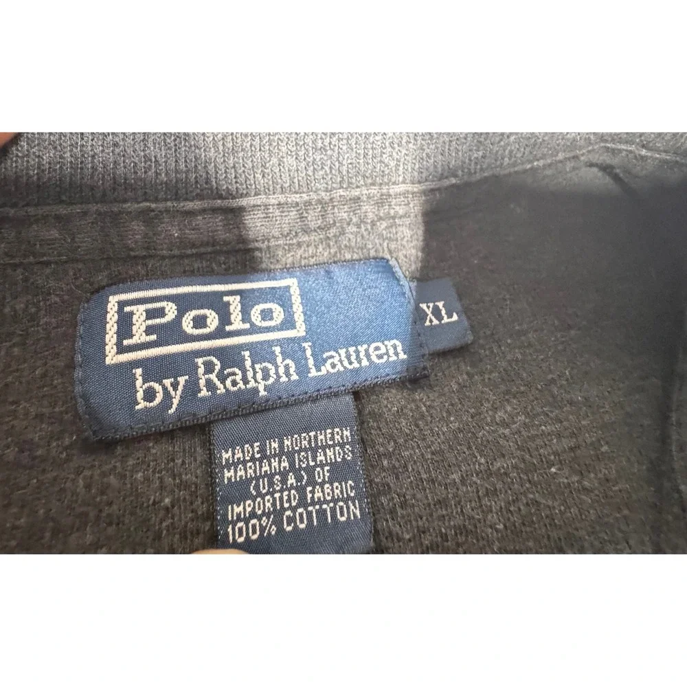 Vintage Polo Ralph Lauren 1/4 Zip Pullover Sweater‎ XL Gray Red Pony Knit Cotton